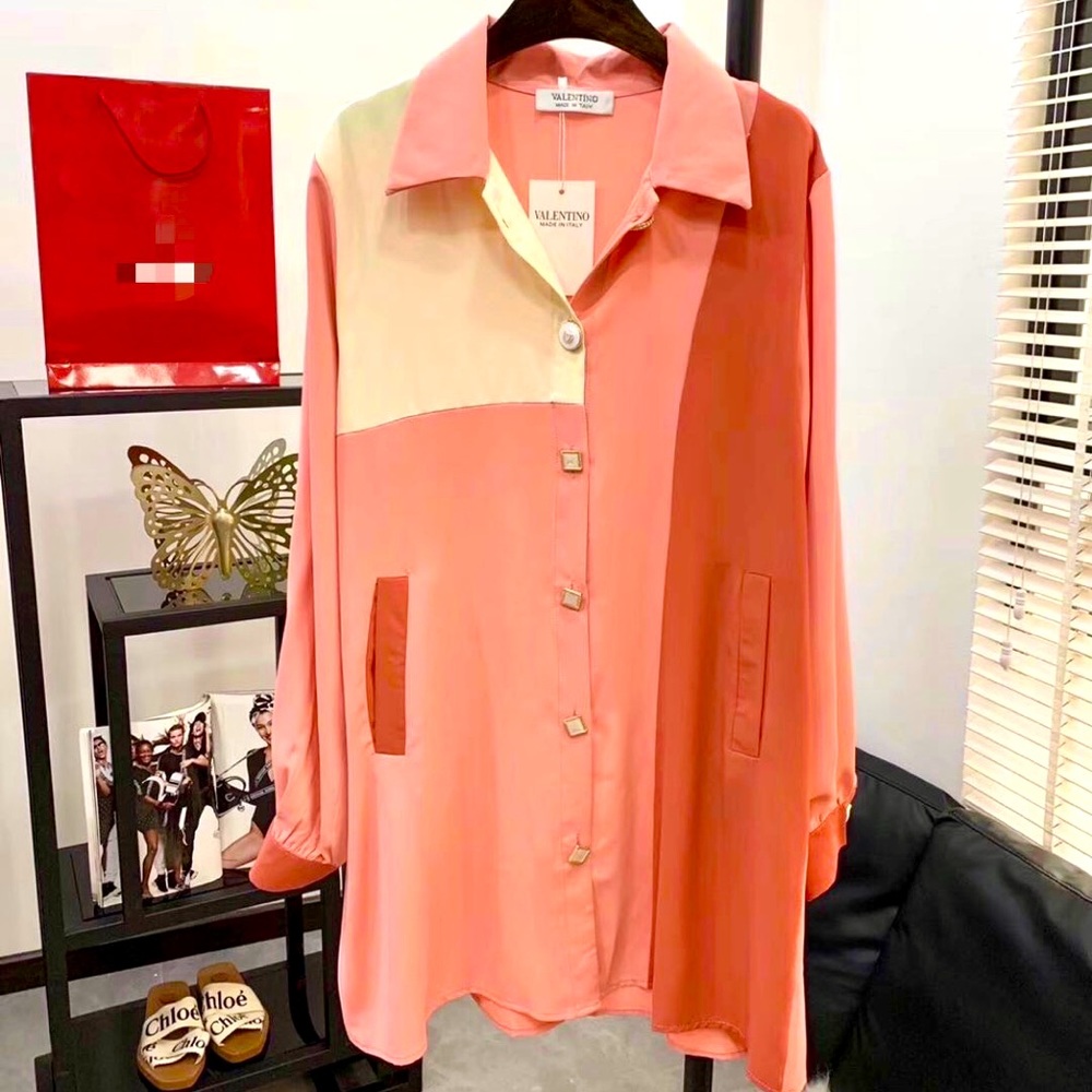 Cute Orange Color Blocked Long Sleeve Dress w pocket sz L